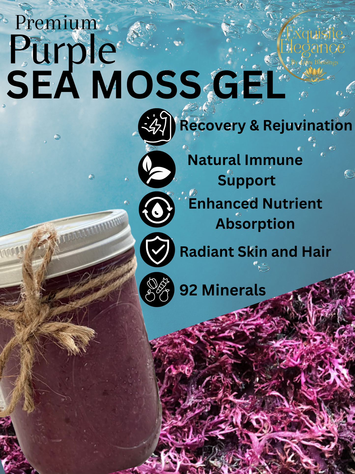 Gel de musgo marino morado elaborado de forma silvestre (8 oz/16 oz)